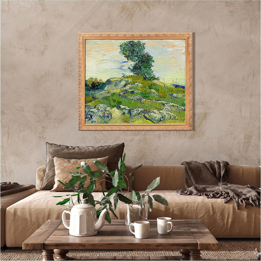 The Rocks by Vincent Van Gogh Solid Wooden Framed Size:40.5x34.5 inches,Image Size:36x30 inches,Golden Frame The World Classic Art Reproductions,Wall Art for Home Decor
