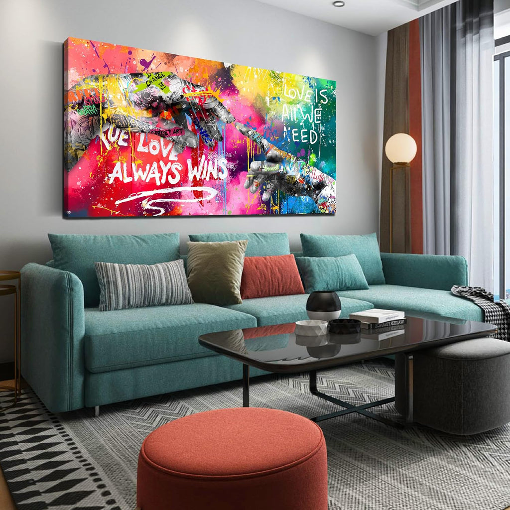 CIRABKY Large Colorful Wall-Art for Living Room - Graffiti Wall Art Canvas - Hand of God Art Prints Posters Size 29' x 59'