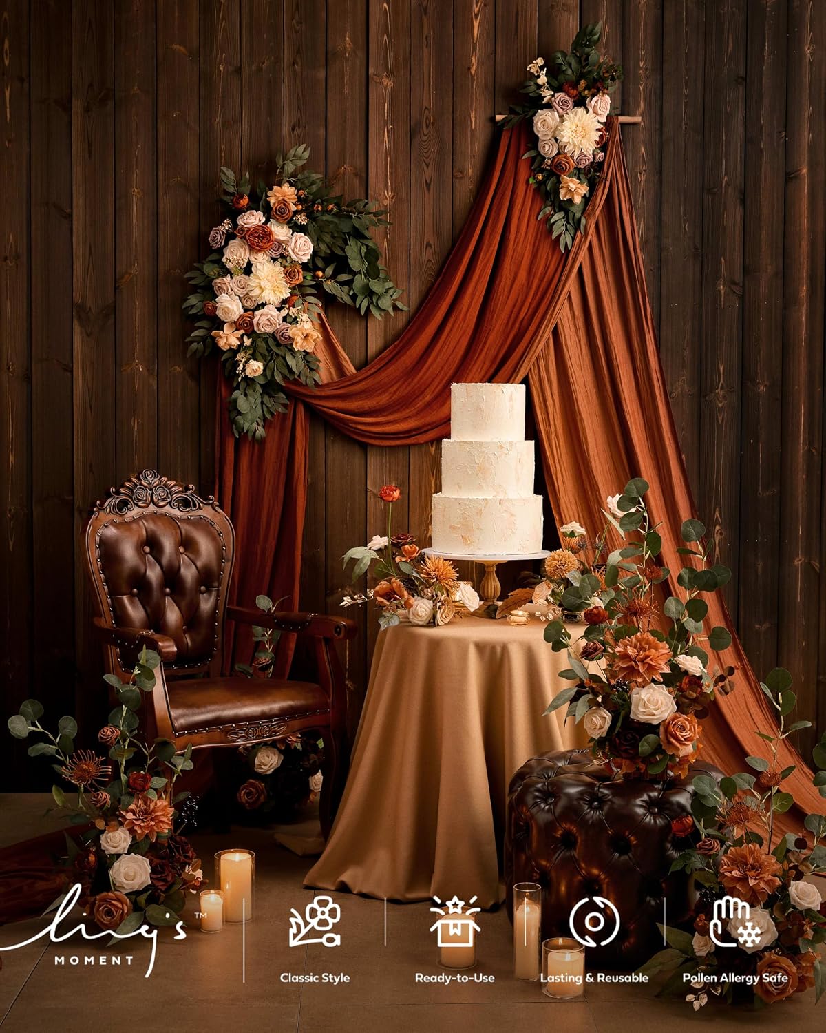 Ling's moment 17.5' Tall Standing Artificial Flowers Arrangements 4pcs Fall Wedding Aisle Runner Chair Decorations Sunset Terracotta Centerpieces Ceremony Reception Rose Floral Party Outdoor
