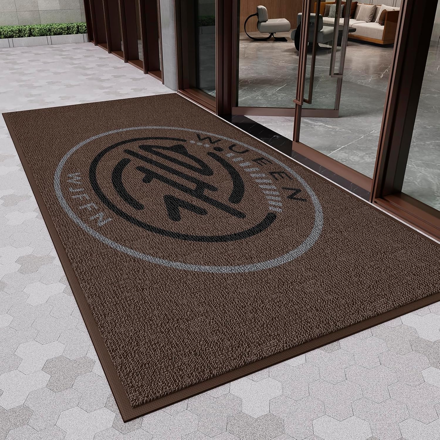 Custom Logo Door Mat Outdoor Commercial Carpet Floor Mat for Front Door, Non-Slip Low Profile Porch Patio Doormat