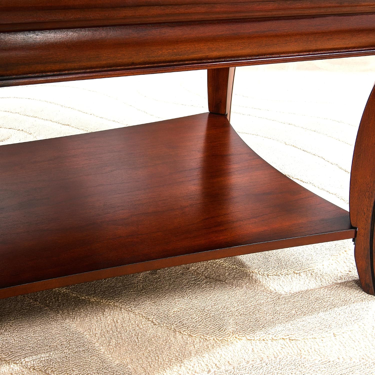 Traditional Rectangle Coffee Table with Tempered Glass for Living Room, Farmhouse Cocktail Table with Storage Shelf, Sofa Center Table for Office, 23.6'D x 47.2'W x 17.9'H,Cherry Brown KFZ-A1168-GT