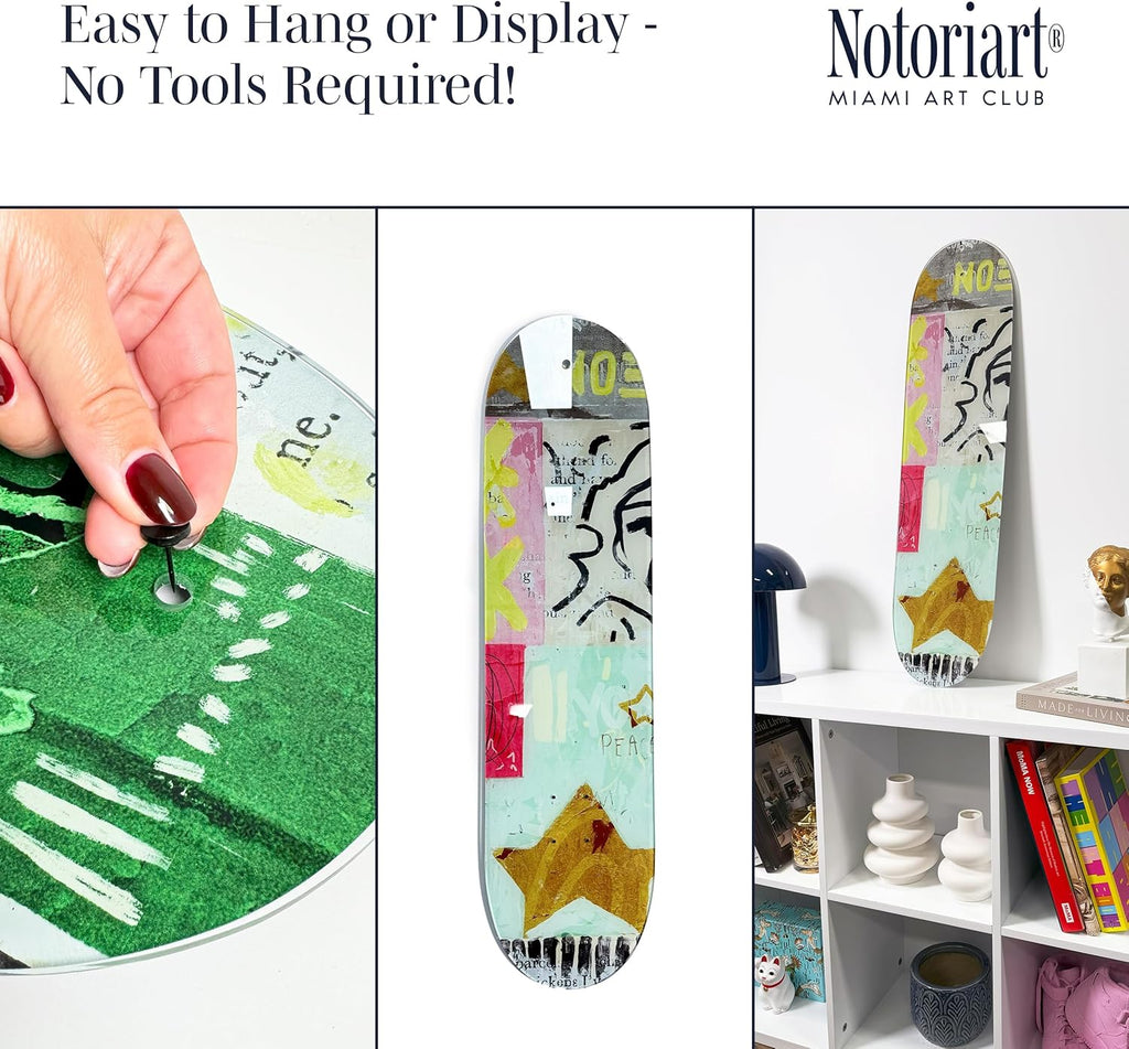 Retro Collage Art Acrylic Wall Art Die-Cut Easy-to-Hang, 1 Panel 8' x 32', The Creation Skateboard