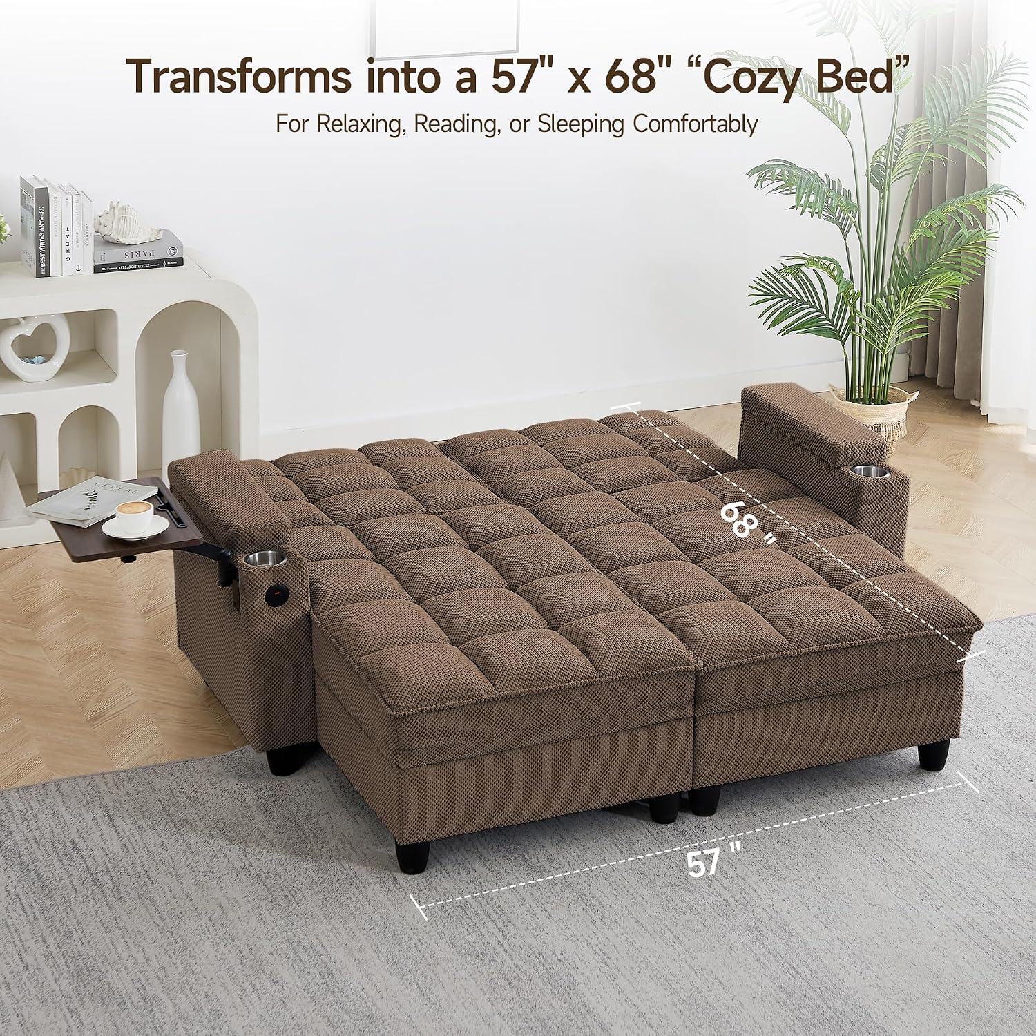 Auvsoce 71' Loveseat Recliner Chair with Swivel Tray Table, Double Fabric Reclining Sofa with Cup Holders & USB Ports, 660 LBS Heavy Duty Power/Manual Recliner for Living Room & Home Theater
