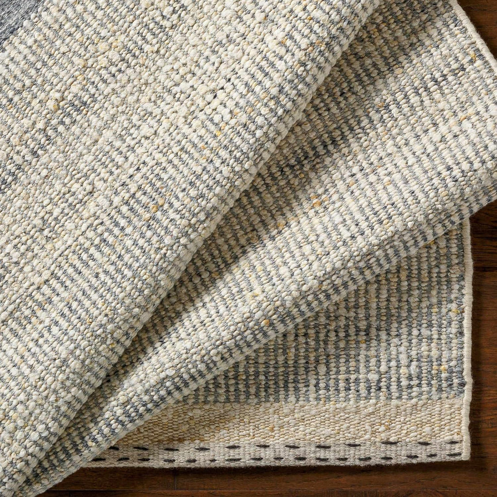 BoutiqueRugs Gray Solid Transitional 10x14 Large Area Rug Wool Hand Woven Flatweave Charcoal Cream Denim Beige Traditional Dalaoig Great Room Open Concept Master Bedroom Large Dining Room Non-Shedding