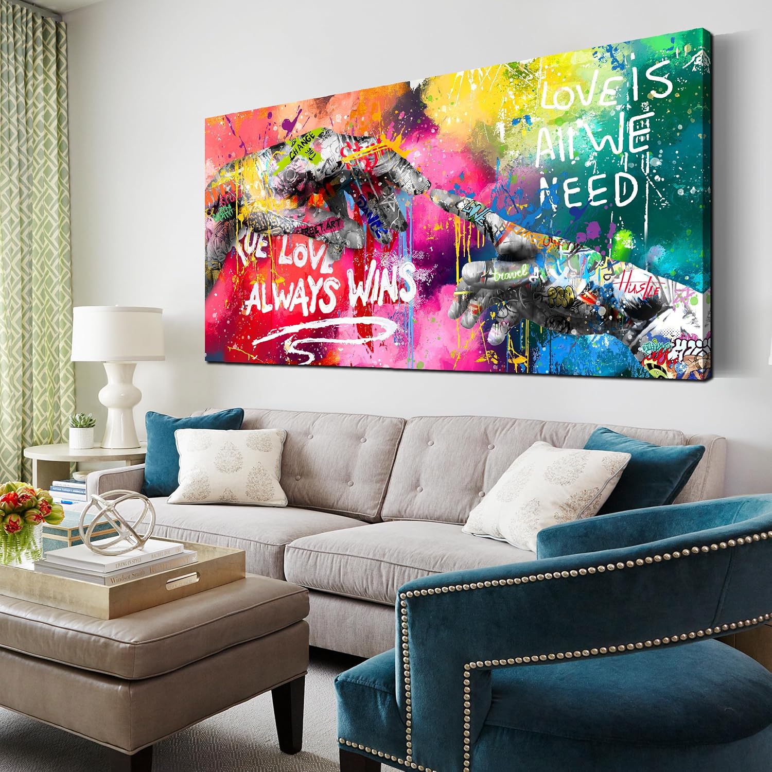 CIRABKY Large Colorful Wall-Art for Living Room - Graffiti Wall Art Canvas - Hand of God Art Prints Posters Size 29' x 59'