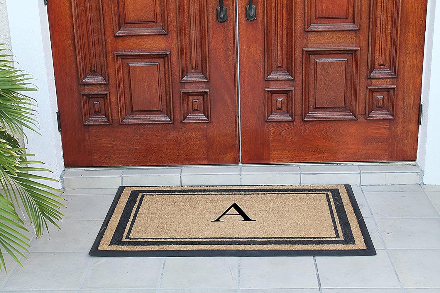 A1 Home Collections Natural Coir & Rubber Hand-Flocked Monogrammed Doormat - Heavy Duty Anti-Shedding Front Door Mat, Thick & Durable Entrance Mat - A, 30' x 48'