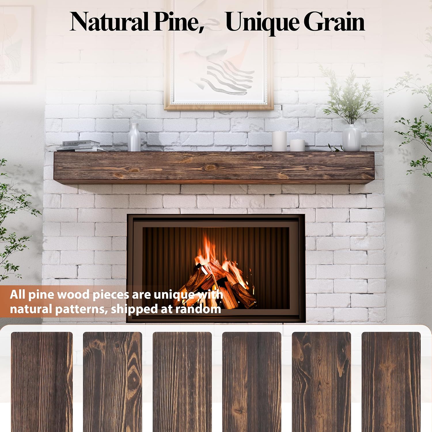 66 Inch Fireplace Mantel Shelf - 8' Deep Solid Wood Floating Mantel for Over Fireplace - 90LBS with Invisible Bracket - Handcrafted TV Decor for Livingroom & Bedroom - Charred Rustic Brown