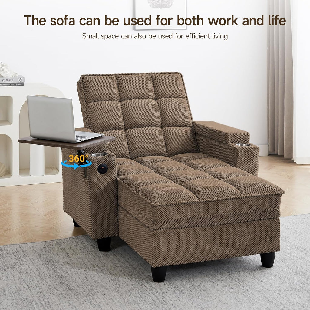 Oversized Recliner Chair with Swivel Tray Table, Modern Tufted Linen Fabric Single Sofa with Cup Holders & USB Port, 660 LBS Heavy Duty Reclining Chair for Living Room, Home Theater & Bedroom (41.7'')