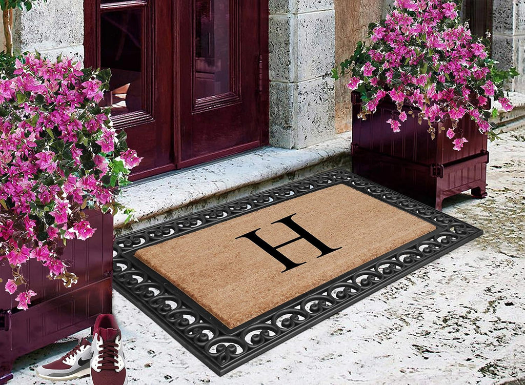 A1HC Natural Coir Monogrammed Door Mat For Front Door, 30'x48', Anti-Shed Treated Durable Doormat for Outdoor Entrance, Heavy Duty, Low Profile, Easy to Clean, Long Lasting Front Porch Entry Rug