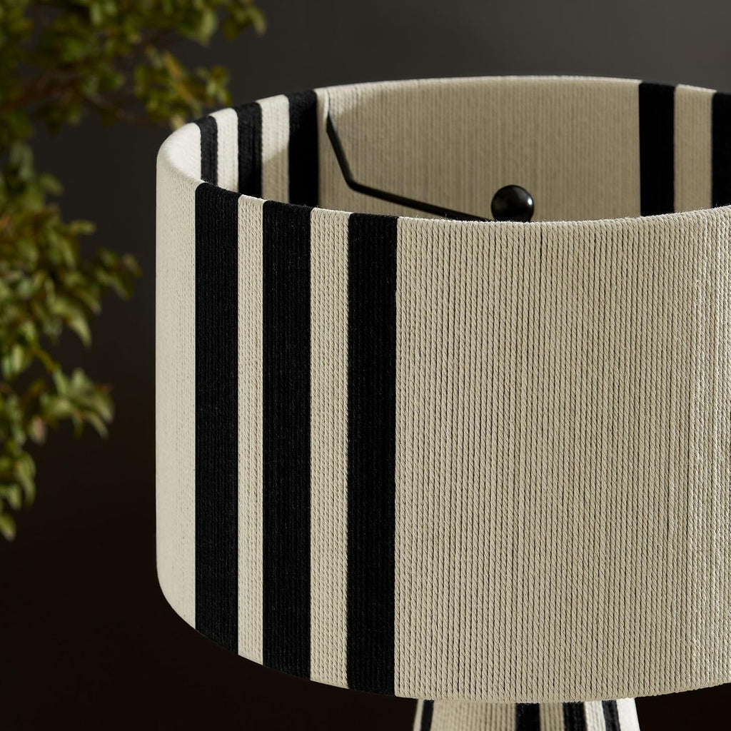 Modway Gia Vintage Modern Cotton Thread Table Lamp in Black - Unique Retro Boho Accent Lamp with Metal Base and Repeating Stripes Design