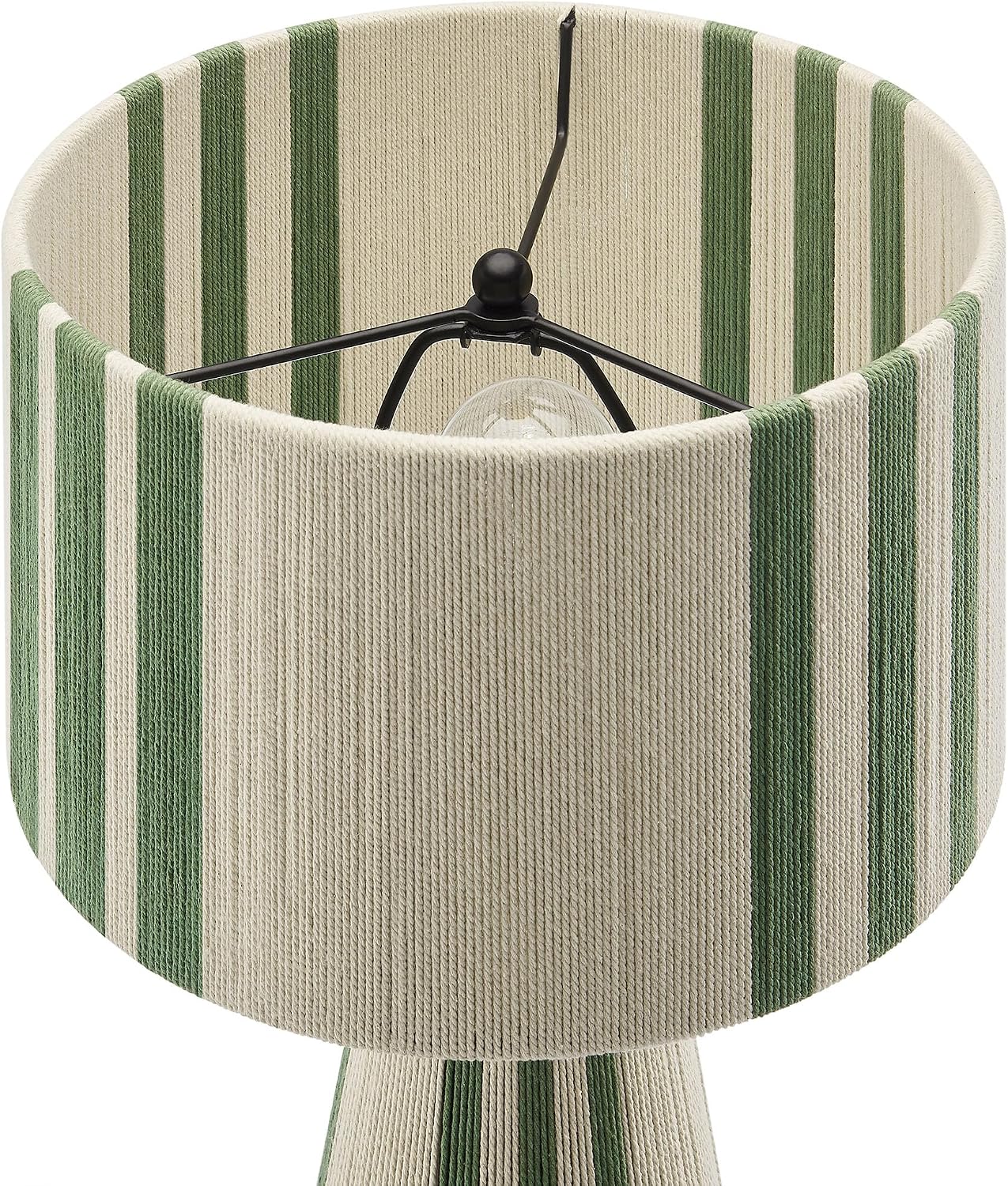 Modway Gia Vintage Modern Cotton Thread Table Lamp in Basil Green - Unique Retro Boho Accent Lamp with Metal Base and Repeating Stripes Design