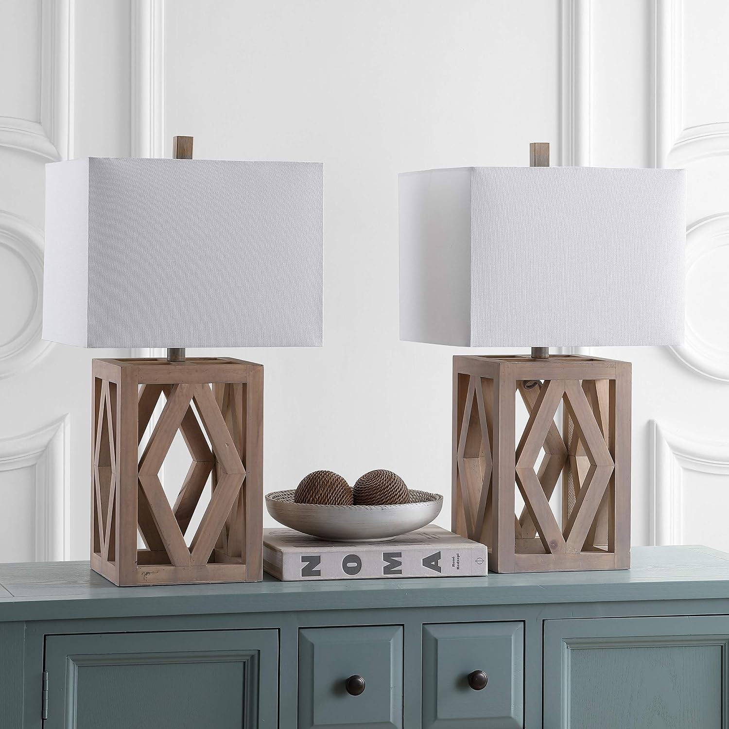 SAFAVIEH Lighting Collection Turner Rustic Farmhouse Brown Rectangle Shade 25-inch Bedroom Living Room Home Office Desk Nightstand Table Lamp Set of 2 (LED Bulbs Included)