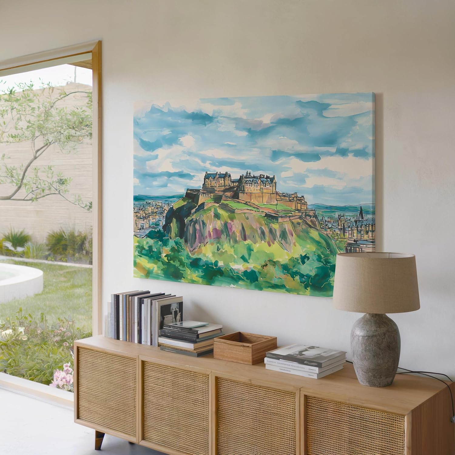 Scotland Edinburgh Castle Canvas Print Edinburgh Skyline Wall Art, Historic Scottish Landmark Landscape Décor UK Travel Gift Ready to Hang(18x24inches)