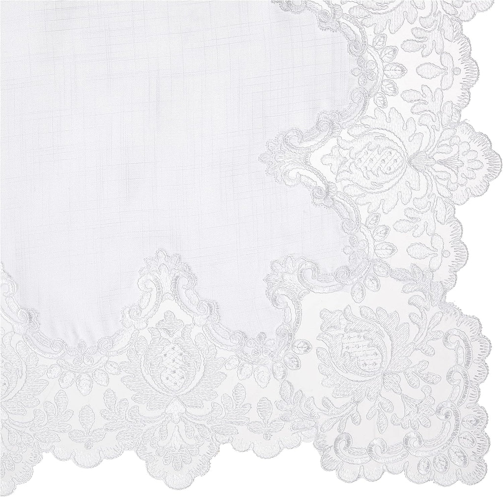 Violet Linen Imperial Embroidered Vintage Lace Design Oblong/Rectangle Tablecloth, 60' x 84', White