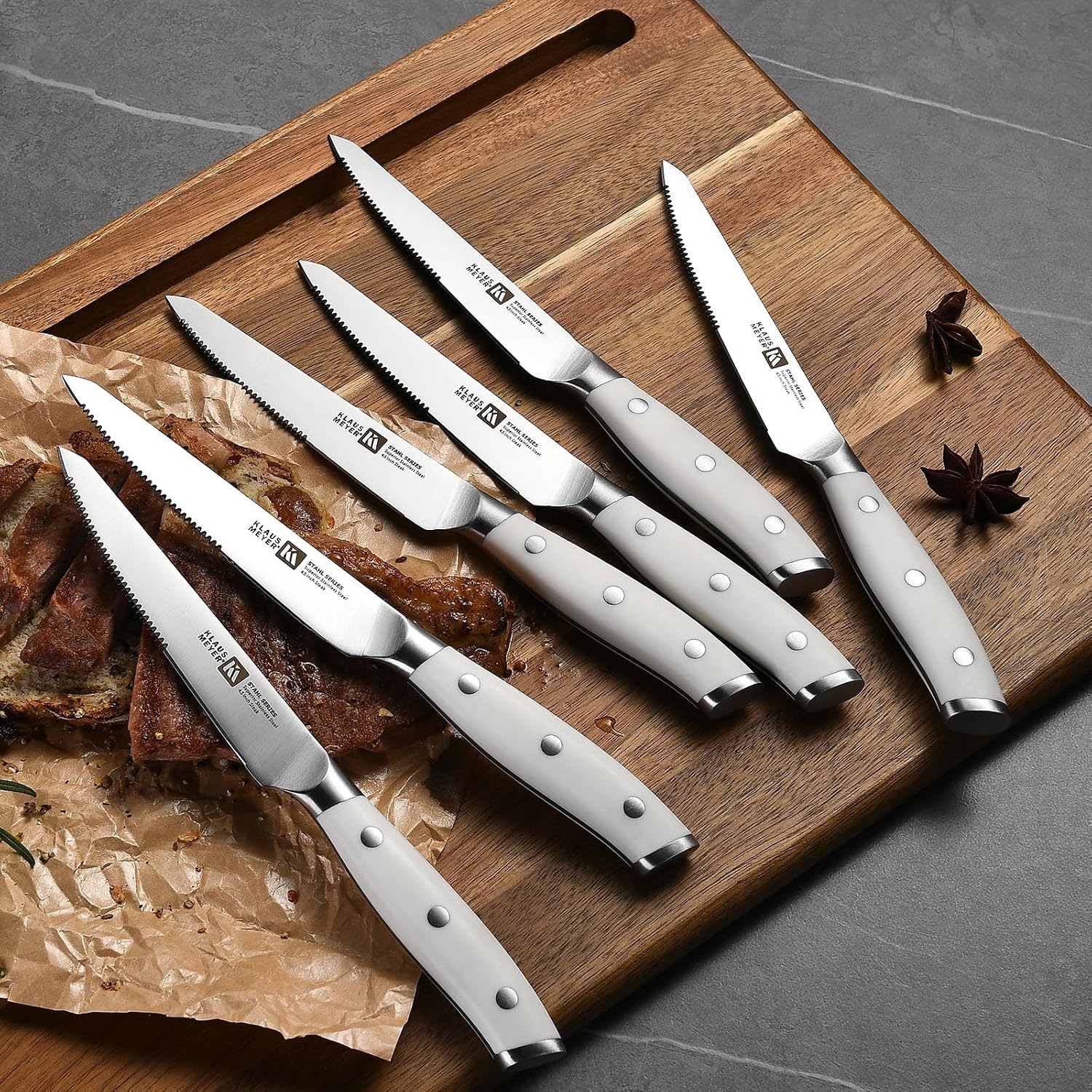 Klaus Meyer Stahl High Carbon Exclusive German Steel 13 Piece Knife Block Set (White)