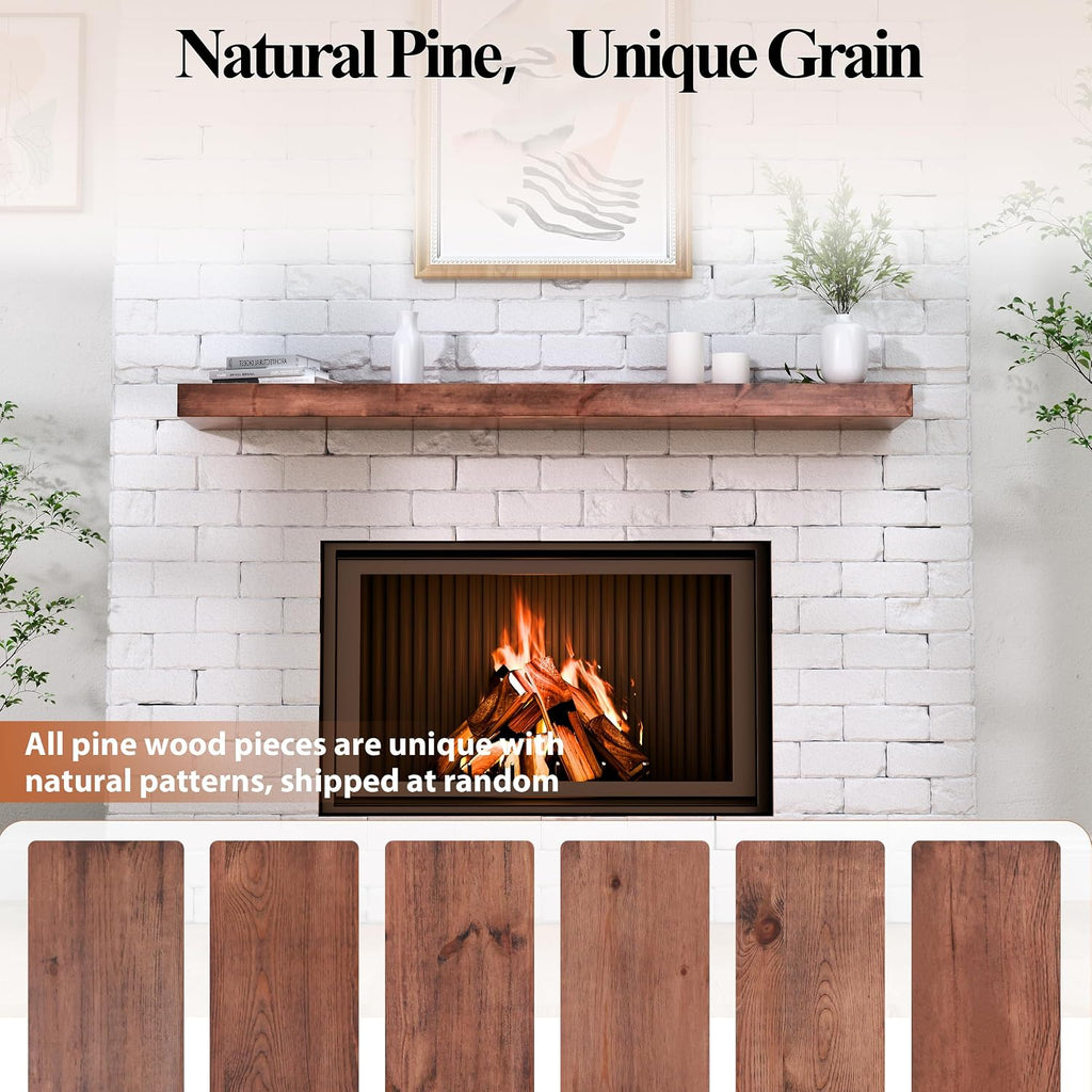 60 Inch Fireplace Mantel Shelf - 7' Deep Solid Wood Floating Mantel for Over Fireplace - 90LBS with Invisible Bracket - Handcrafted TV Decor for Livingroom & Bedroom - Walnut