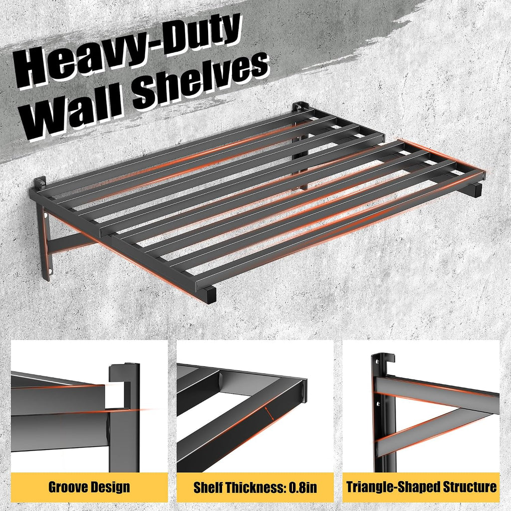 Ultrawall Heavy Duty Garage Wall Shelves, 2 x 3 ft Wall Mounted Storage Shelves, Holds Up to 800Lbs, 2Pack, Black