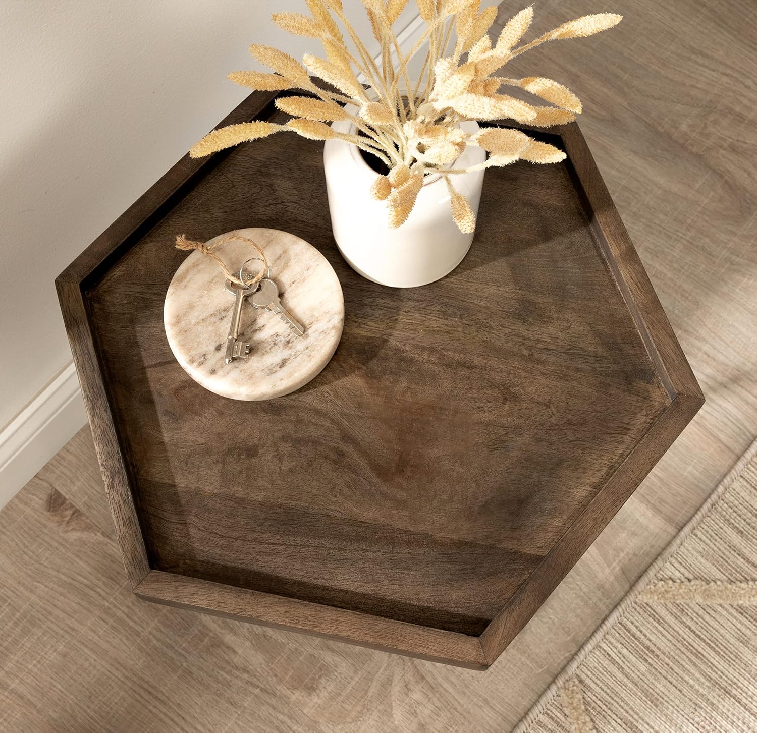 Kate and Laurel Kashvi Modern Side Table; 17 x 15 x 20; Graywash; Decorative Farmhouse Hexagon Bedroom Nightstand Table for Storage and Display
