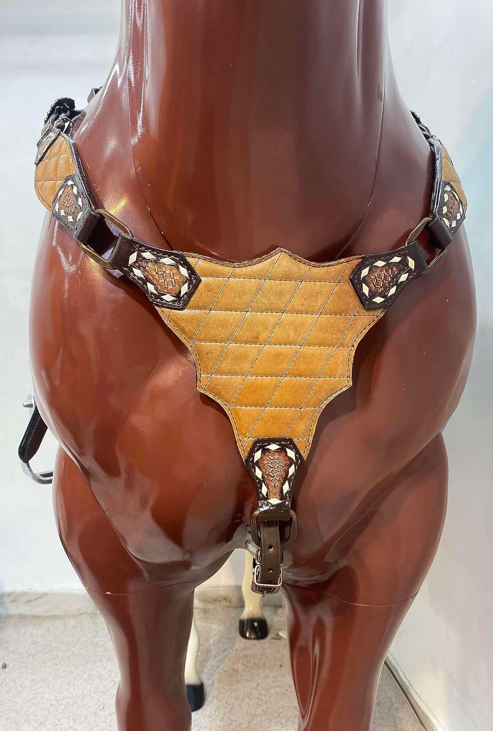 One Ear Western Headstall Bridle Breast Collar Set - Red Rivets and Copper Studs -Genuine Argentina Cow Leather