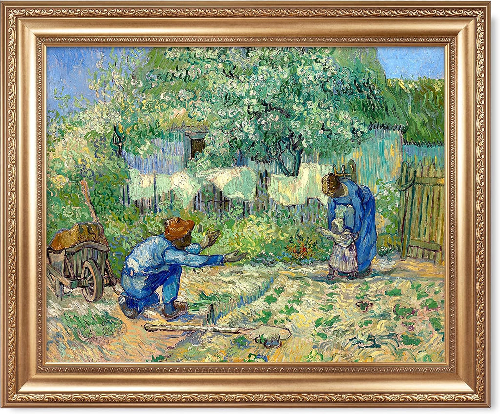 First Steps, after Millet by Vincent Van Gogh Framed Size:30x36 inches,Image Size:24x30 inches,Golden Frame The World Classic Art Reproductions,Wall Art for Home Decor