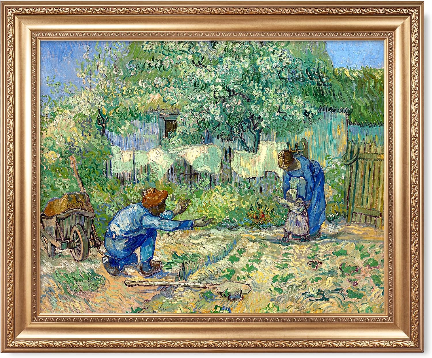 First Steps, after Millet by Vincent Van Gogh Framed Size:30x36 inches,Image Size:24x30 inches,Golden Frame The World Classic Art Reproductions,Wall Art for Home Decor