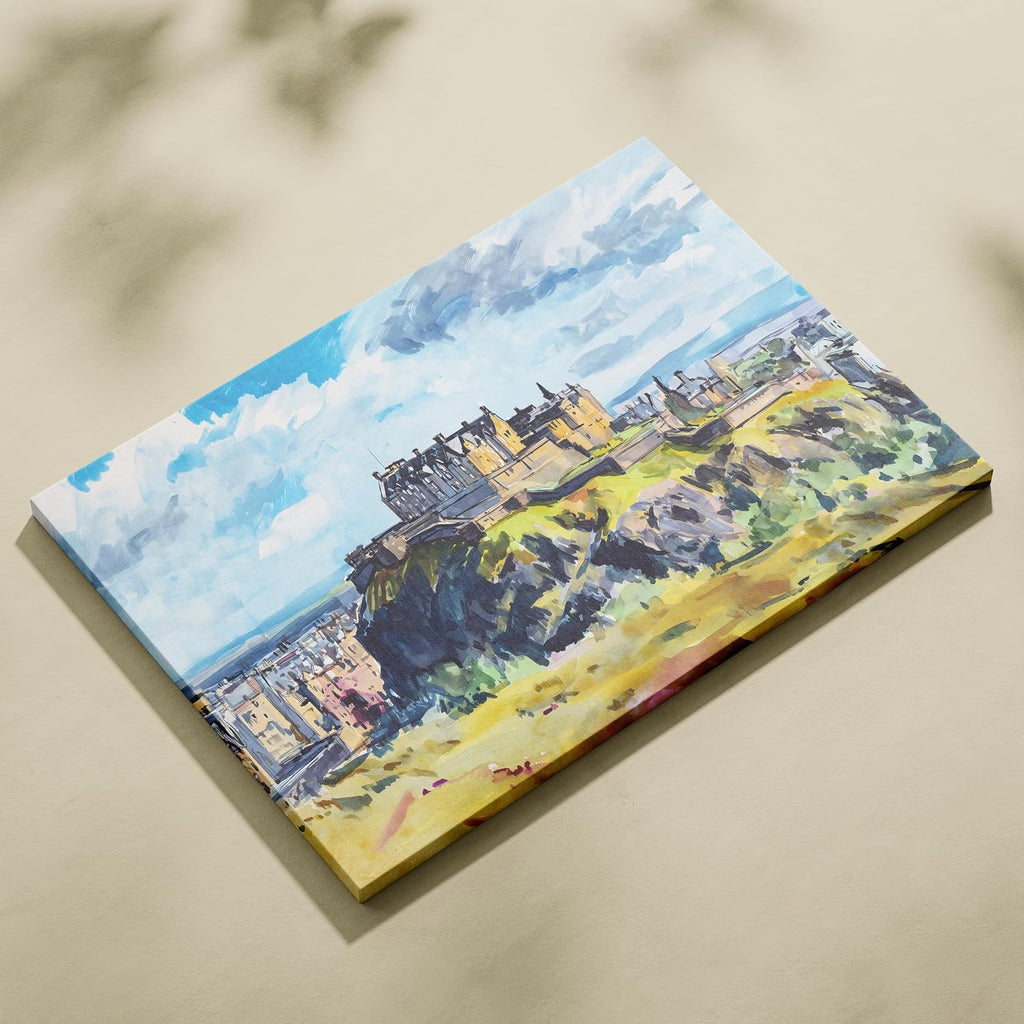 Edinburgh Castle Scotland Canvas Wall Art – Scottish Skyline Landscape Print, UK Travel Poster Ready to Hang(18x24inches)