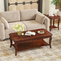 Large Coffee Table with Shelf for Living Room, Rectangle Solid Wood Cocktail Table with Open Storage Shelf, Mid-Century Modern Sofa Center Tables, 47.2'L x 23.6'W x 17.9'H, Cherry Brown KFZ-A1168-WD