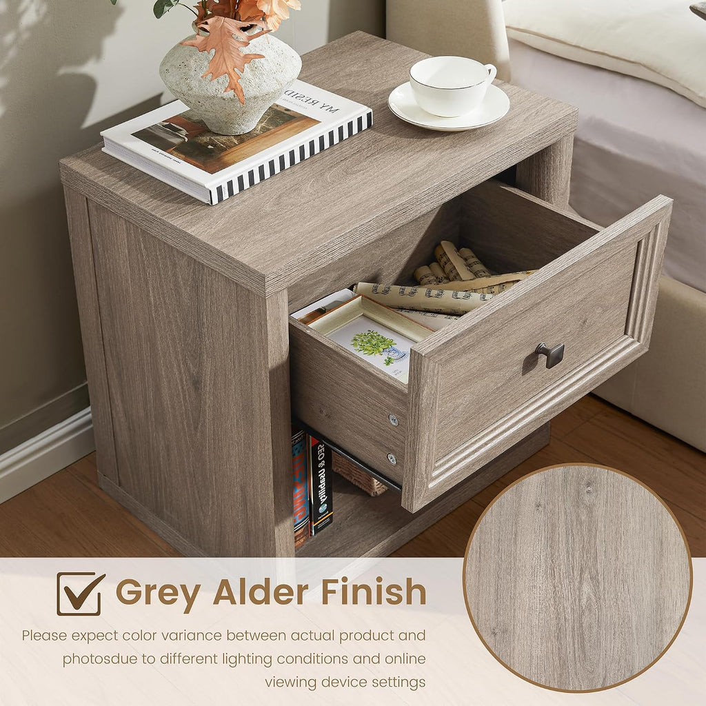 Standifurno Farmhouse Night Stand Set of 2, Grey Nightstands with Drawer Storage, Wood Large Side Tables End Table, 22.6' Wide Bedside Tables Night Stands for Bedroom Room Sofa Couch Office