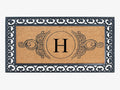 A1HC Natural Coir Monogrammed Doormat 30'x48', Anti-Shed Treated Durable Front Door Mat for Outside Entrance, Heavy Duty, Low Profile, Easy to Clean, Long Lasting Entrymat - H, Floral Black