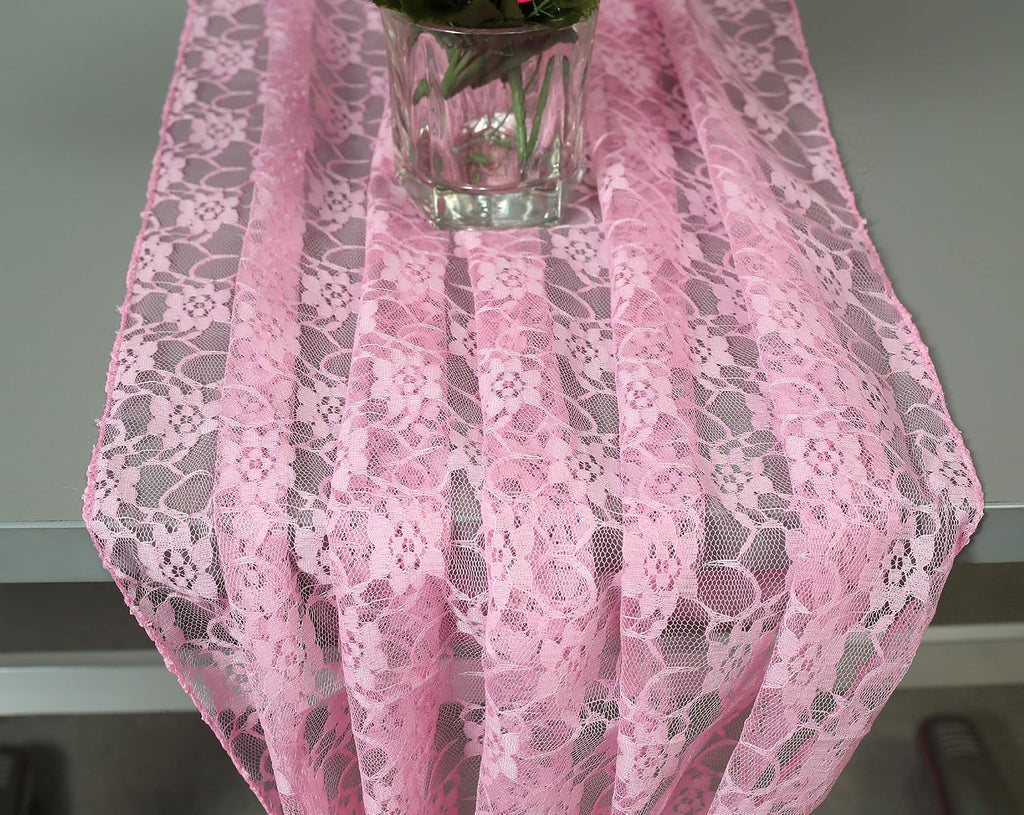 MDS Pack of 12 Wedding 27 x 170 inches Long Sheer lace Table Runner for Wedding Banquets Decorations Birthday Parties, Engagements, Rustic Boho for 14Feet Table Runners - Pink