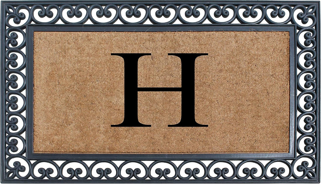 A1HC Natural Coir Monogrammed Door Mat For Front Door, 30'x48', Anti-Shed Treated Durable Doormat for Outdoor Entrance, Heavy Duty, Low Profile, Easy to Clean, Long Lasting Front Porch Entry Rug
