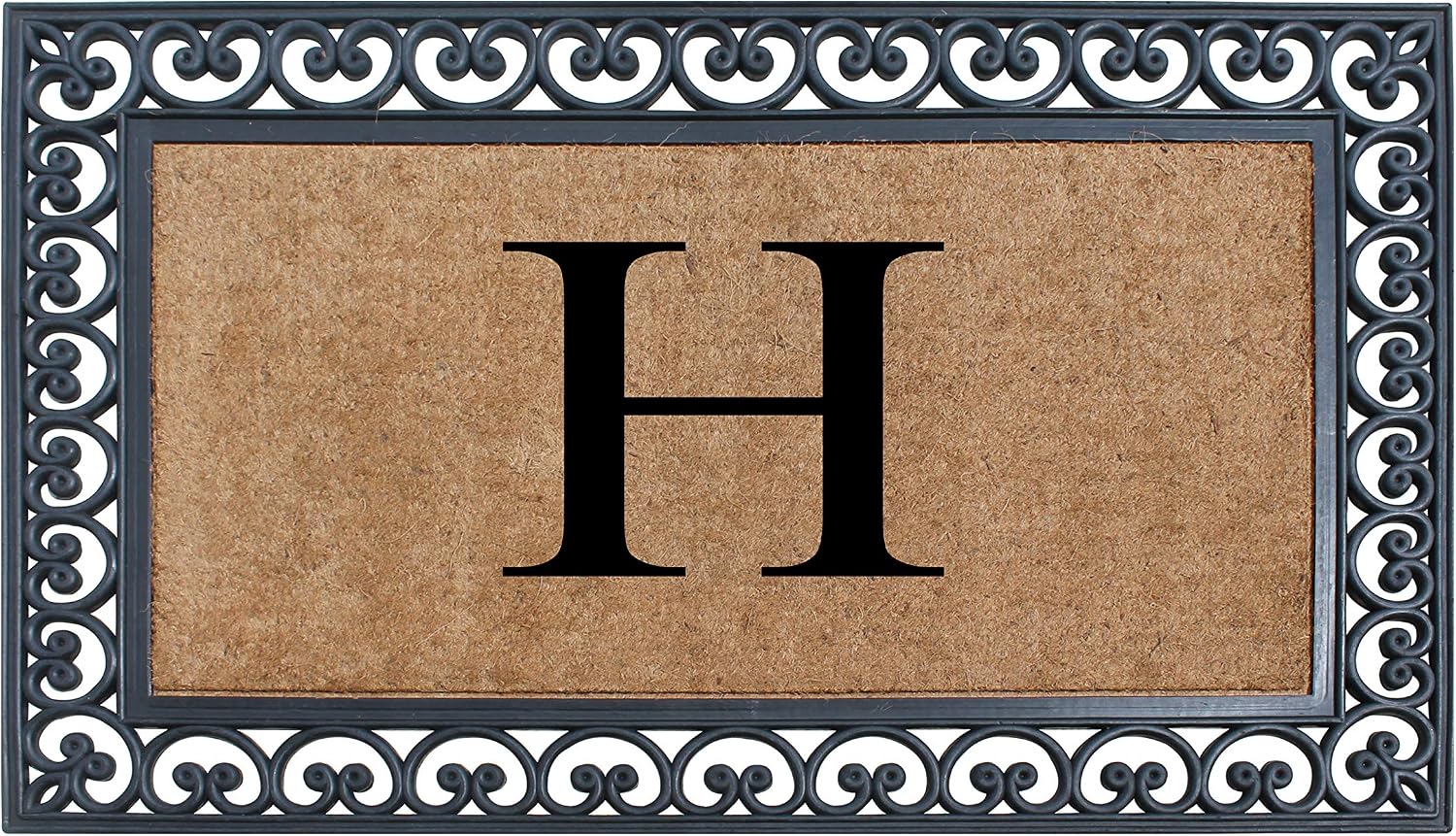 A1HC Natural Coir Monogrammed Door Mat For Front Door, 30'x48', Anti-Shed Treated Durable Doormat for Outdoor Entrance, Heavy Duty, Low Profile, Easy to Clean, Long Lasting Front Porch Entry Rug