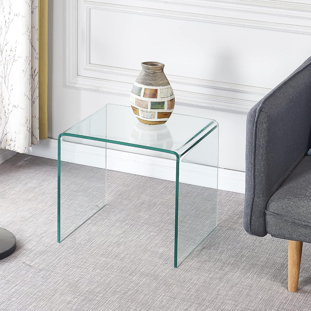Modern Glass Nightstand End Table, N-Shaped Small Side Tables, Modern Rectangle Small Nightstand for Living Room 19.72' x 15.8' x 17.72'H
