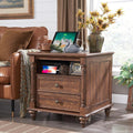 T4TREAM 24'' Farmhouse End Table w/4 Solid Wood Feet, Large 2 Drawers Wide Sofa Side Table with Charging Station, Tall Rustic Wood Square Nightstand for Living Room, Bedroom, Office,Reclaimed Barnwood