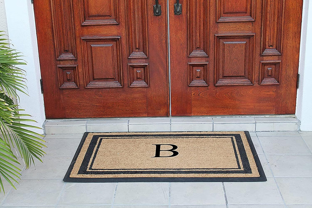 A1 Home Collections Natural Coir & Rubber Hand-Flocked Monogrammed Doormat - Heavy Duty Anti-Shedding Front Door Mat, Thick & Durable Entrance Mat - B, 30' x 48'