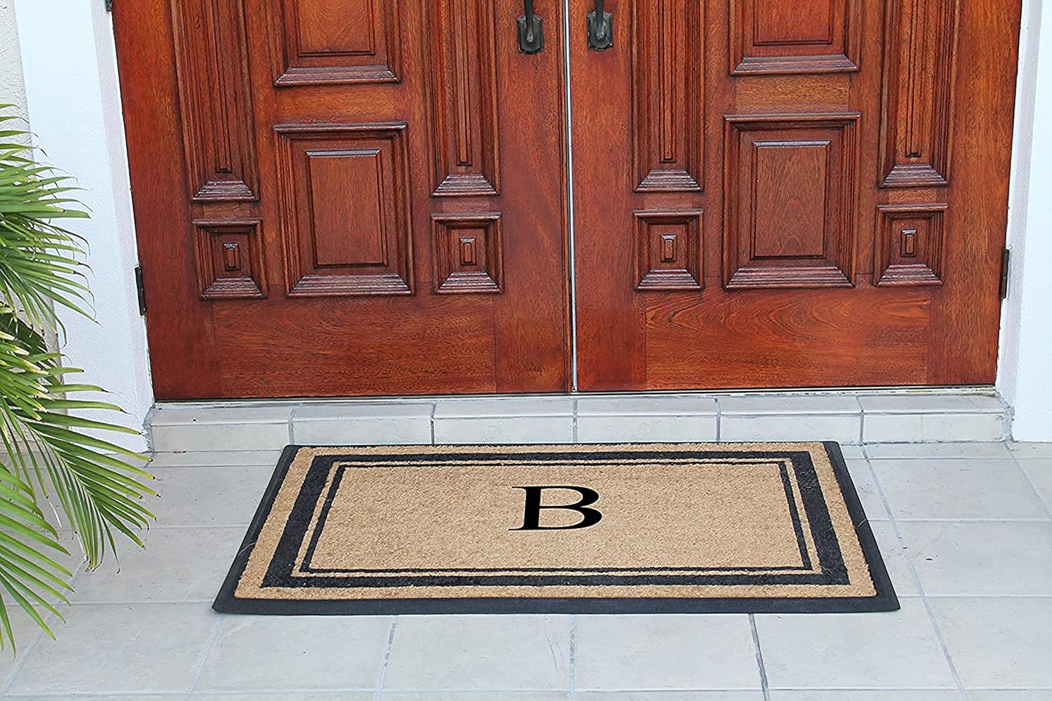 A1 Home Collections Natural Coir & Rubber Hand-Flocked Monogrammed Doormat - Heavy Duty Anti-Shedding Front Door Mat, Thick & Durable Entrance Mat - B, 30' x 48'