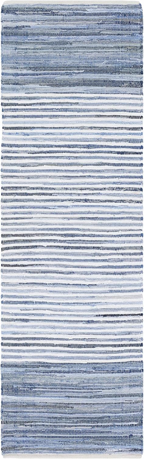 BoutiqueRugs Blue Striped Transitional Cotton 5x8 Area Rug Hand Woven Navy Traditional Armona Living Room Bedroom Dining Room Home Office Apartment Stain Resistant Non-Shedding Pet Friendly