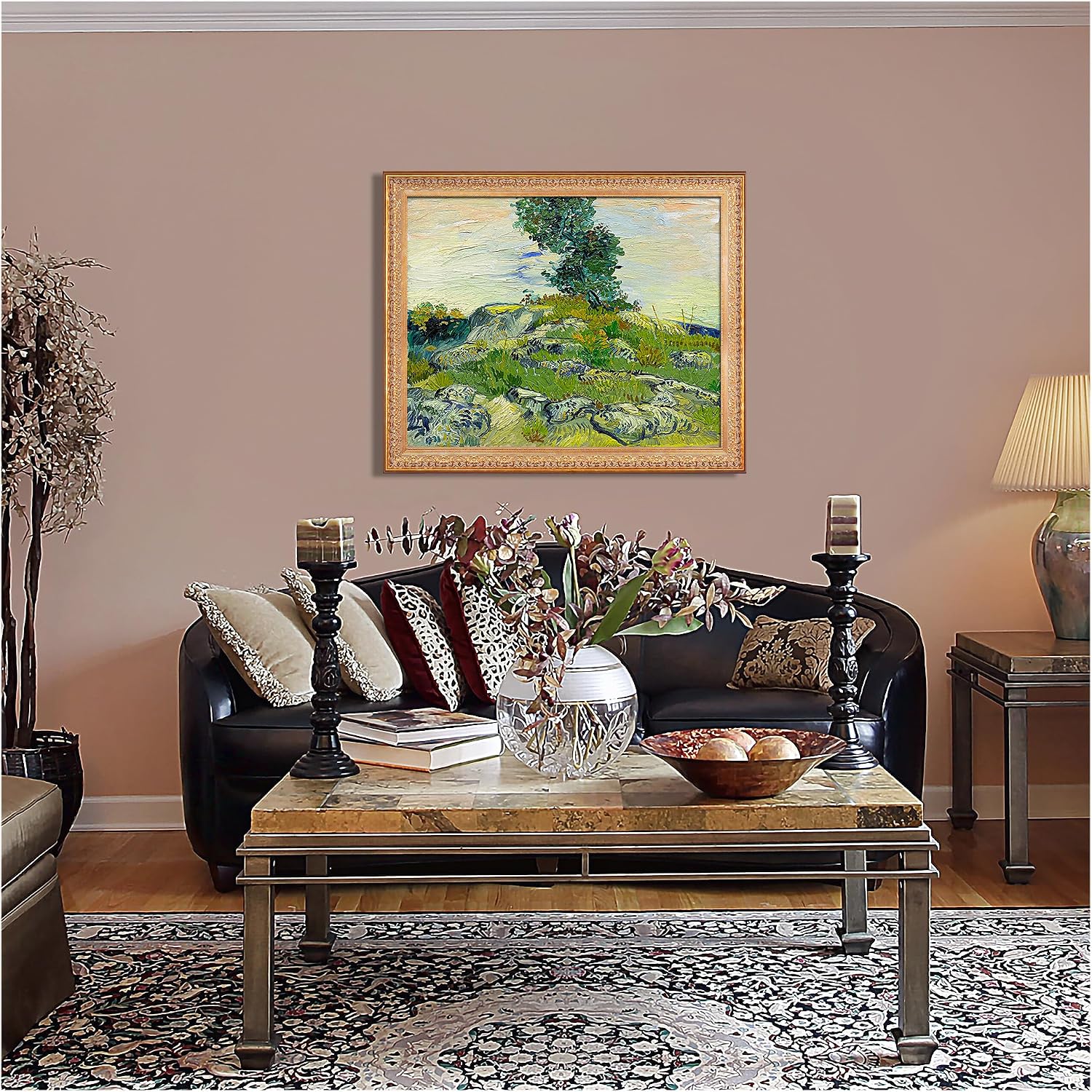 A&T ARTWORK The Rocks by Vincent Van Gogh.Framed Size:34.5x28.5 inches,Image Size:30x24 inches World Classic Reproductions For HomeDecor,Golden Frame