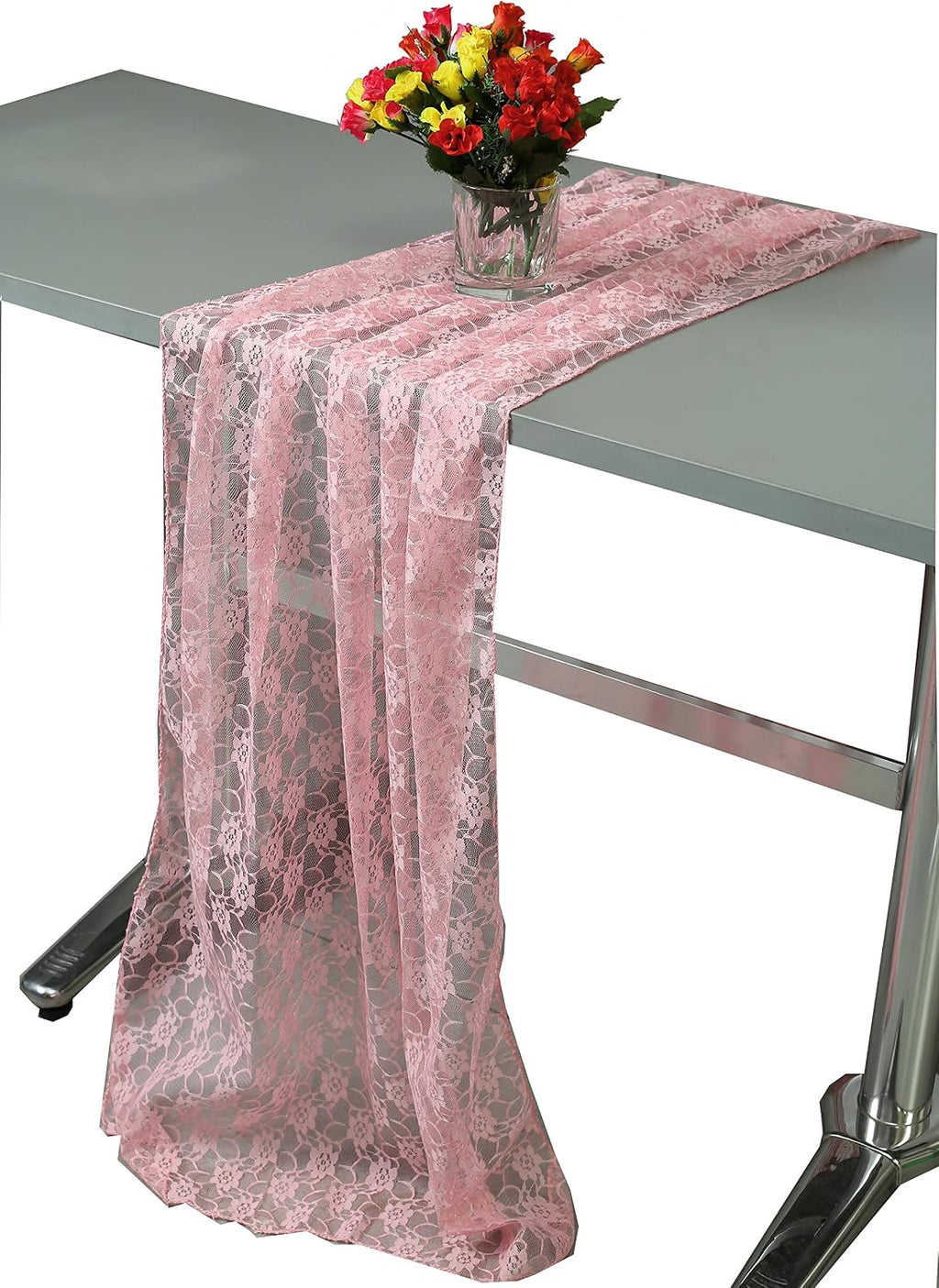 MDS Pack of 20 Wedding 27 x 120 inches Long Sheer lace Table Runner for Wedding Banquets Decorations Birthday Parties, Engagements, Rustic Boho for 10Ft Table Runners - Blush Pink