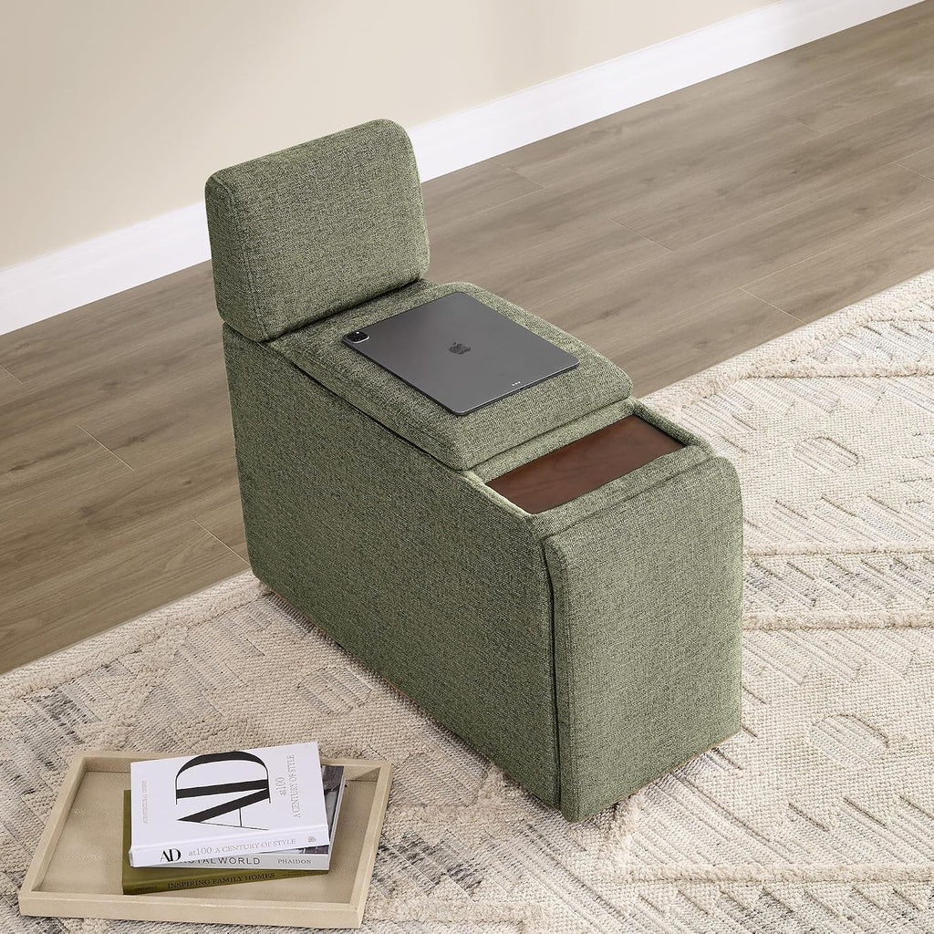 CHITA Versatile Storage Console for Modular Sofa, Multifunctional Side Table with Dual Cup Holders, Table, No Need Assembly,Moss Green