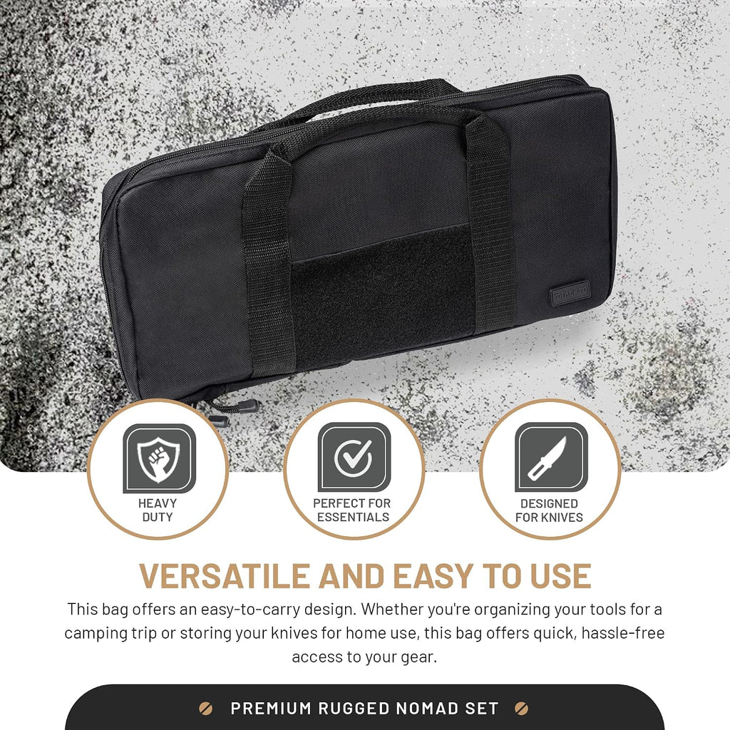 DFACKTO 16-PC Basecamp Tactical Chef Knife Set - Off Grid Camping & Cooking Knives for Combat Sustainability - G10, Full Tang, Sheaths, Black Travel Case