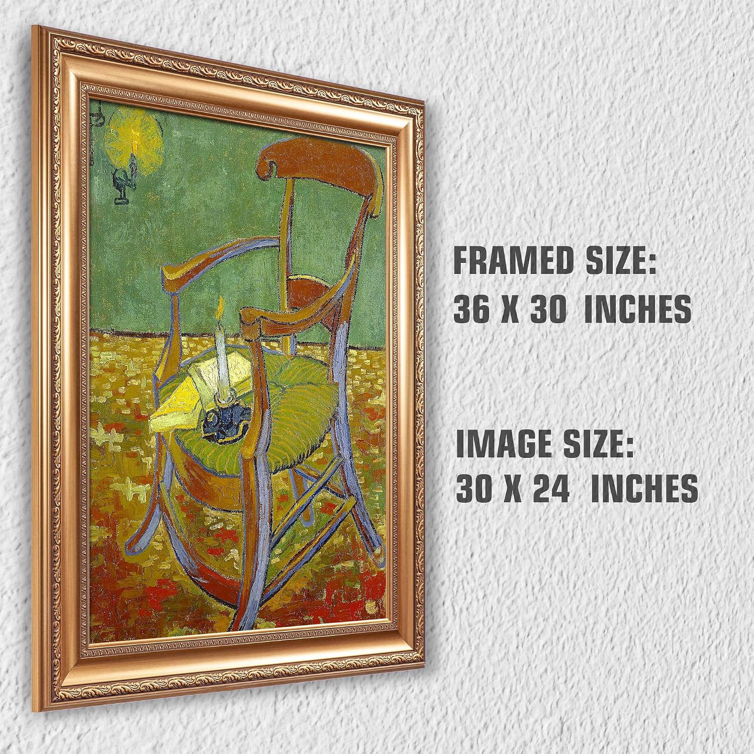 Gauguin's Chair by Vincent Van Gogh Framed Size:30x36 inches,Image Size:24x30 inches,Golden Frame The World Classic Art Reproductions,Wall Art for Home Decor