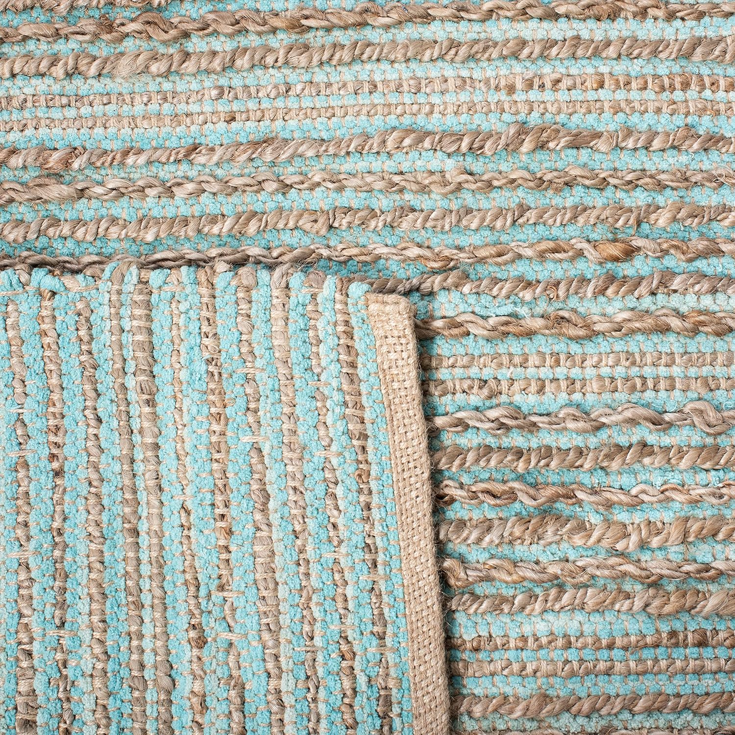 SAFAVIEH Cape Cod Collection Area Rug - 5' x 8', Aqua, Handmade Flat Weave Jute, Ideal for High Traffic Areas in Living Room, Bedroom (CAP851D)