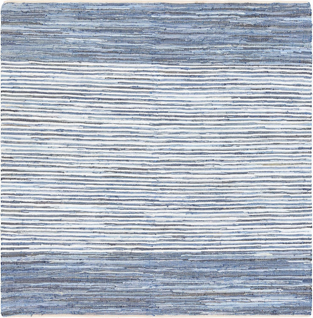 BoutiqueRugs Blue Striped Transitional 10ft Square Area Rug Cotton Hand Woven Navy Traditional Armona Living Room Bedroom Dining Room Home Office Apartment Stain Resistant Non-Shedding Pet Friendly
