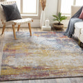 BoutiqueRugs Light Gray Abstract 5ft Round Area Rug Contemporary Mustard Ice Blue Navy Alexandra Living Room Bedroom Dining Room Home Office Apartment 5'3' Round Stain Resistant Non-Shedding