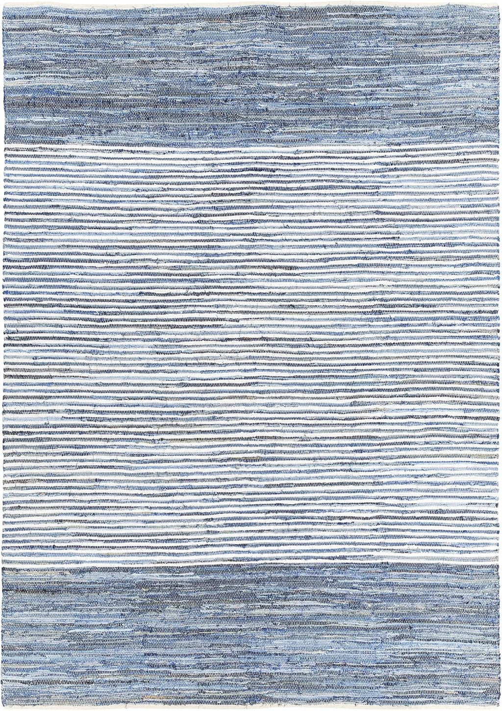 BoutiqueRugs Blue Striped Transitional 10ft Square Area Rug Cotton Hand Woven Navy Traditional Armona Living Room Bedroom Dining Room Home Office Apartment Stain Resistant Non-Shedding Pet Friendly