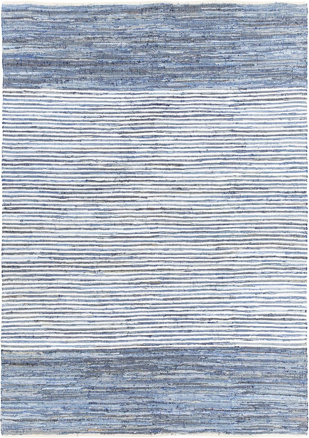 BoutiqueRugs Blue Striped Transitional 10ft Square Area Rug Cotton Hand Woven Navy Traditional Armona Living Room Bedroom Dining Room Home Office Apartment Stain Resistant Non-Shedding Pet Friendly