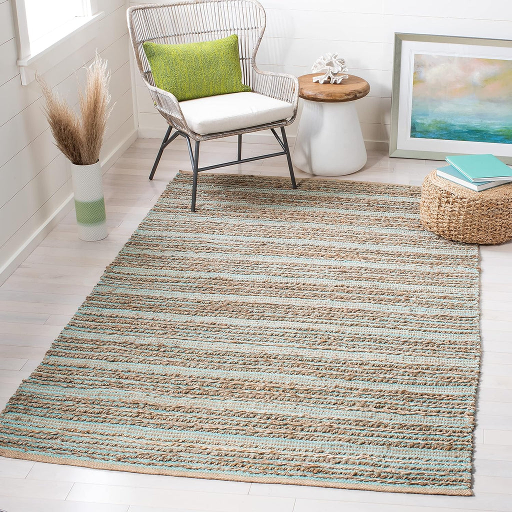 SAFAVIEH Cape Cod Collection Area Rug - 5' x 8', Aqua, Handmade Flat Weave Jute, Ideal for High Traffic Areas in Living Room, Bedroom (CAP851D)