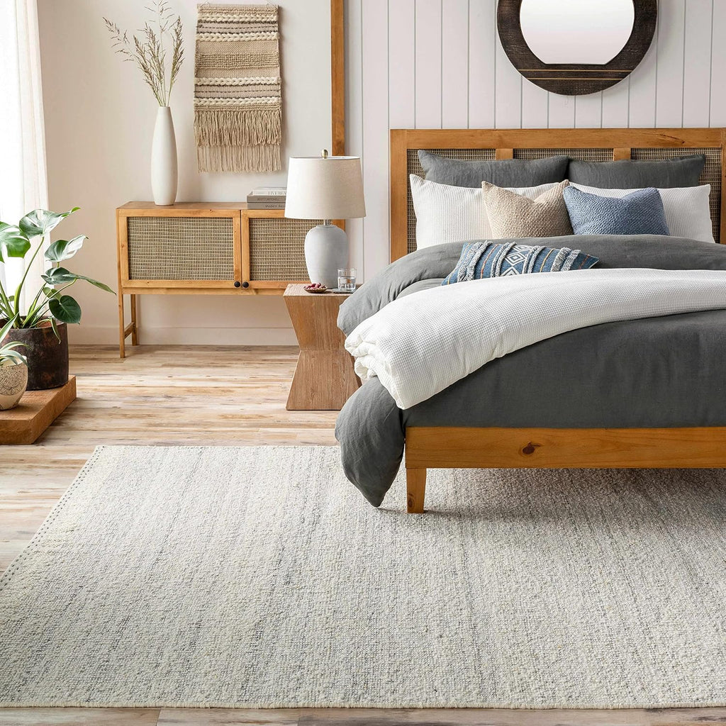 BoutiqueRugs Gray Solid Transitional 10x14 Large Area Rug Wool Hand Woven Flatweave Charcoal Cream Denim Beige Traditional Dalaoig Great Room Open Concept Master Bedroom Large Dining Room Non-Shedding