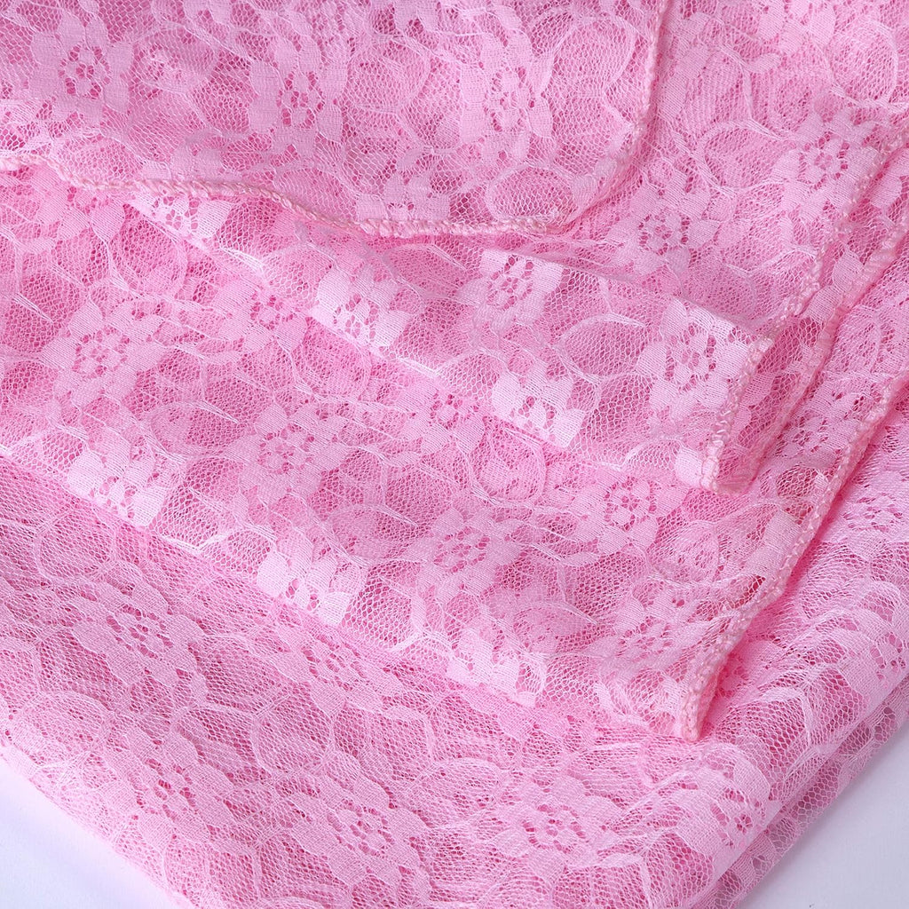 MDS Pack of 12 Wedding 27 x 170 inches Long Sheer lace Table Runner for Wedding Banquets Decorations Birthday Parties, Engagements, Rustic Boho for 14Feet Table Runners - Pink